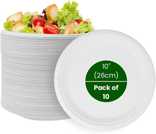 Biodegradable  Bagasse Paper Plates 10" (26cm)