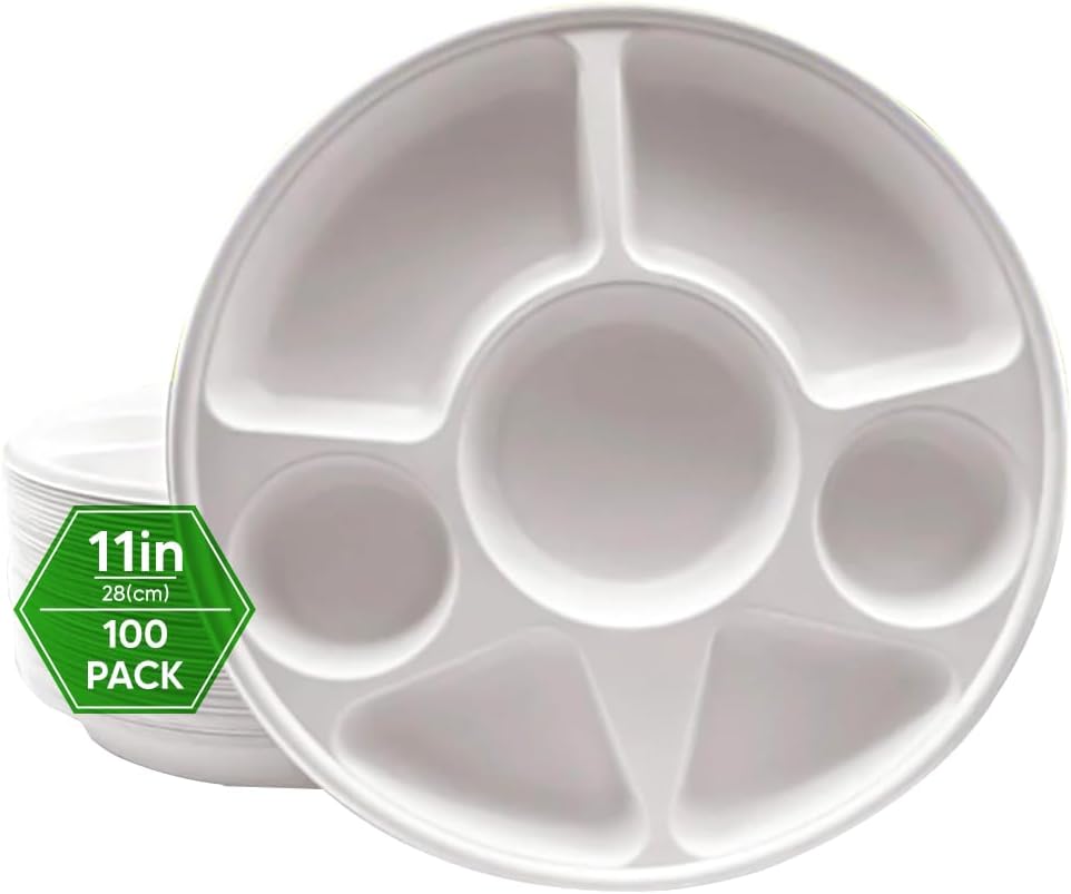 Bagasse Disposable 7 Compartment Plates (11 inches)