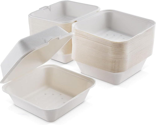 Biodegradable Disposable Bagasse Burger Box 6 x 6 Inch