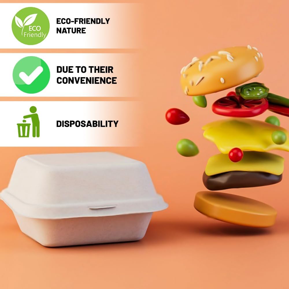 Biodegradable Disposable Bagasse Burger Box 6 x 6 Inch