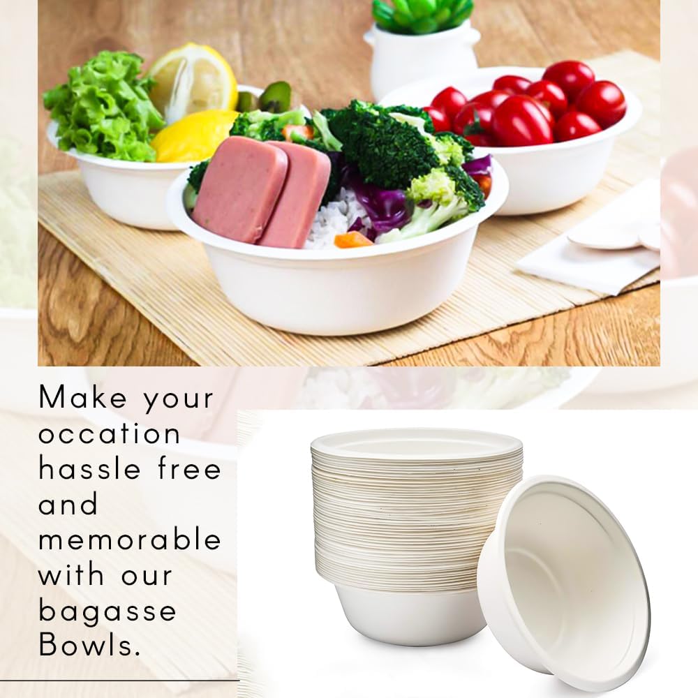 Biodegradable White Round 6oz (180ml) Bagasse Bowls