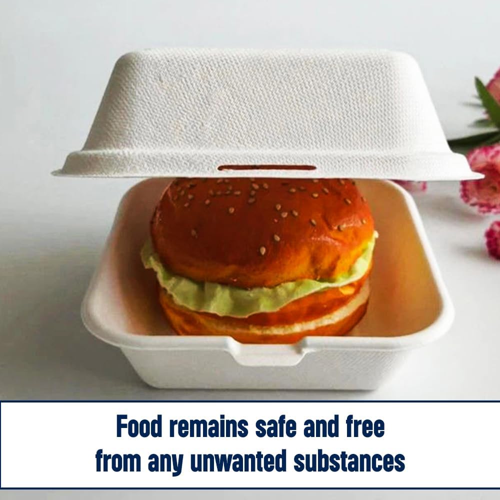 Biodegradable Disposable Bagasse Burger Box 6 x 6 Inch