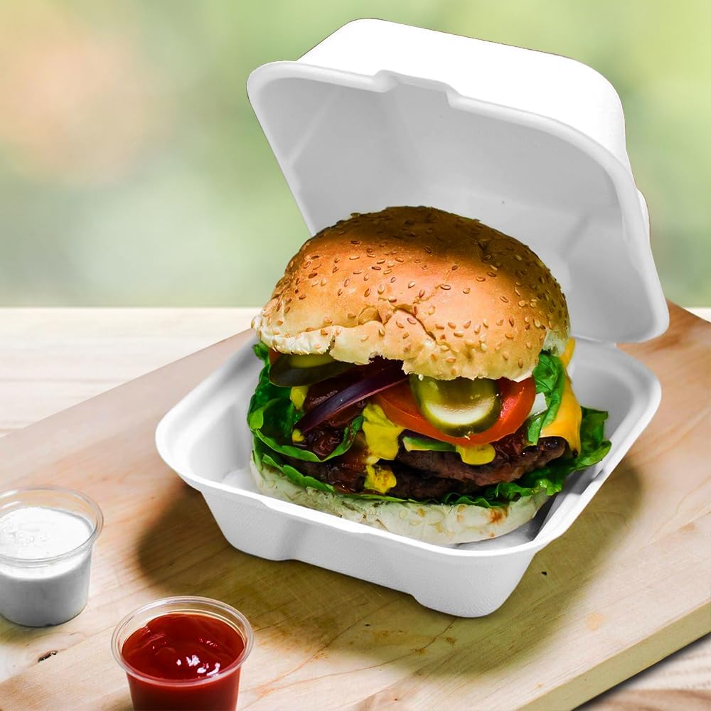 Biodegradable Disposable Bagasse Burger Box 6 x 6 Inch