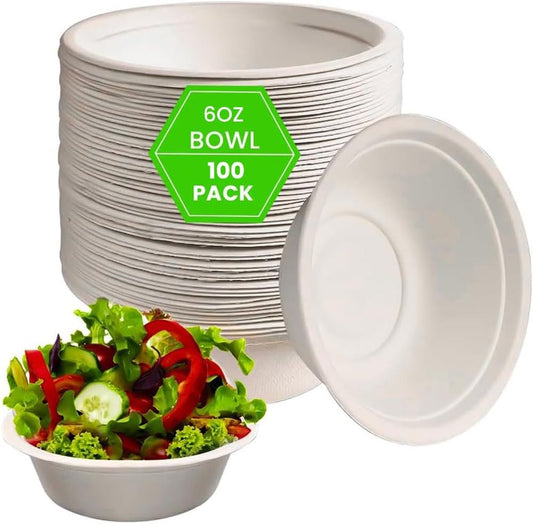 Biodegradable White Round 6oz (180ml) Bagasse Bowls